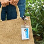 Personalized Christmas Hat Pet Portrait Badge Reel with Glitter Paw Charm Christmas Thanksgiving Gift for Veterinary Nurse Pet Lover