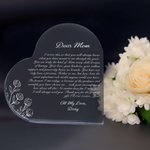 Personalised Dear Mom Acrylic Heart Plaque Warm Message Mother's Day Christmas Desk Home Decor for Mother Grandma