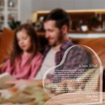 Personlig Dear Dad Graverad akrylhjärtplatta med varmt budskap Fars dag Jul Skrivbordsdekoration för pappa farfar