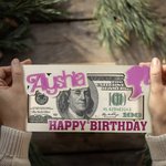 Personalized Retro Pink Doll Pink Wooden Money Holder Envelope Cash Card with Name Funny Christmas Birthday Money Gift for Girl Daughter Friend