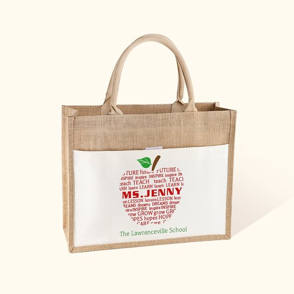 Sac cabas en jute personnalisé avec nom et texte Noël Thanksgiving Day Gift for Teacher