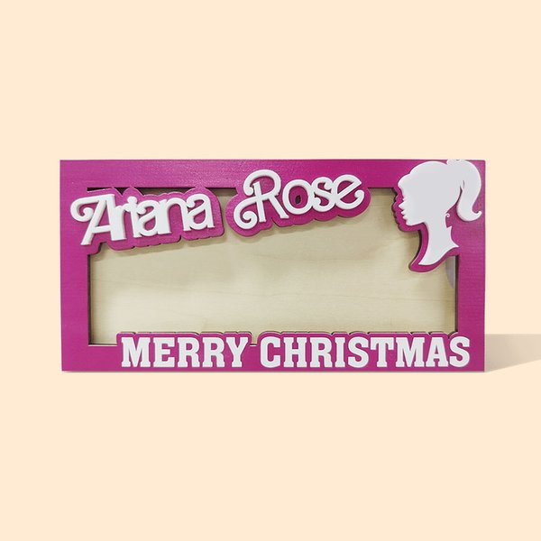 Personalized Retro Pink Doll Pink Wooden Money Holder Envelope Cash Card with Name Funny Christmas Birthday Money Gift for Girl Daughter Friend