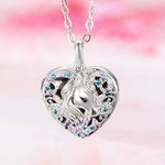 Gepersonaliseerde Fantasie Eenhoorn Pailletten Strasssteentje Ketting met Hartvormige Hanger en Foto Verjaardag Kerstcadeau voor Kleine Meisjes