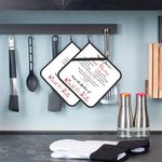 Personalisierte Rezept für eine glückliche Ehe Isolierung Topflappen 2er Set mit Namen Küche Dekoration Weihnachten Hochzeit Geschenk für Paar Familie