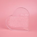 Personlig Dear Dad Graverad akrylhjärtplatta med varmt budskap Fars dag Jul Skrivbordsdekoration för pappa farfar