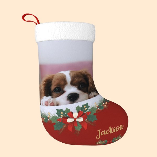 Personalized Lovely Pet Photo Christmas Stocking with Name Hanging Ornament Christmas Tree Decoration for Pet Lover Friend