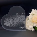 Personlig Dear Dad Graverad akrylhjärtplatta med varmt budskap Fars dag Jul Skrivbordsdekoration för pappa farfar