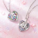 Gepersonaliseerde Fantasie Eenhoorn Pailletten Strasssteentje Ketting met Hartvormige Hanger en Foto Verjaardag Kerstcadeau voor Kleine Meisjes