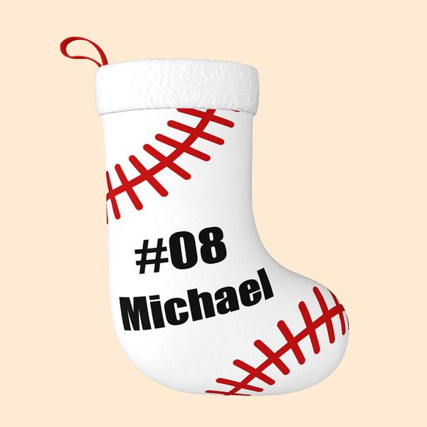 Chausette Blanche en Base-ball Personnalisée avec Nom et Numéro Décoration de l'Arbre de Noël Cadeau pour Ami Amateur de Sport