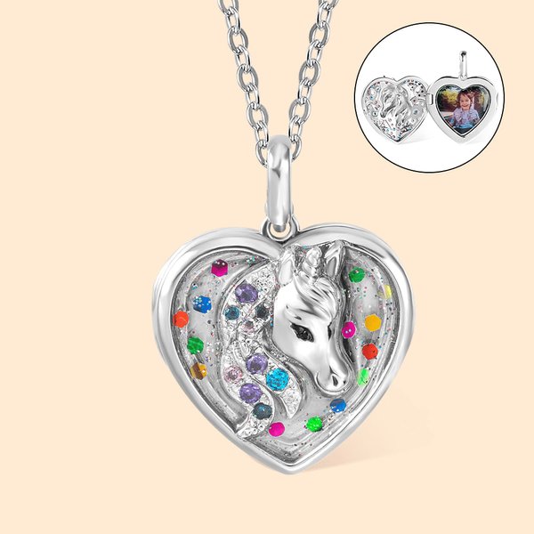Gepersonaliseerde Fantasie Eenhoorn Pailletten Strasssteentje Ketting met Hartvormige Hanger en Foto Verjaardag Kerstcadeau voor Kleine Meisjes