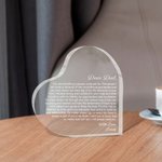 Personlig Dear Dad Graverad akrylhjärtplatta med varmt budskap Fars dag Jul Skrivbordsdekoration för pappa farfar