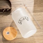 Bouteille en Verre Personnalisée avec Dessin de Contour de Chien Verre avec Couvercle en Bambou et Paille Cadeau Anniversaire pour Maman Papa
