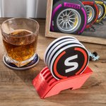 Personalized Round Letter Tire Coasters and Coaster Holder Home Accessory Birthday Christmas Gift for Friends Family Set of 5