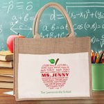 Sac cabas en jute personnalisé avec nom et texte Noël Thanksgiving Day Gift for Teacher