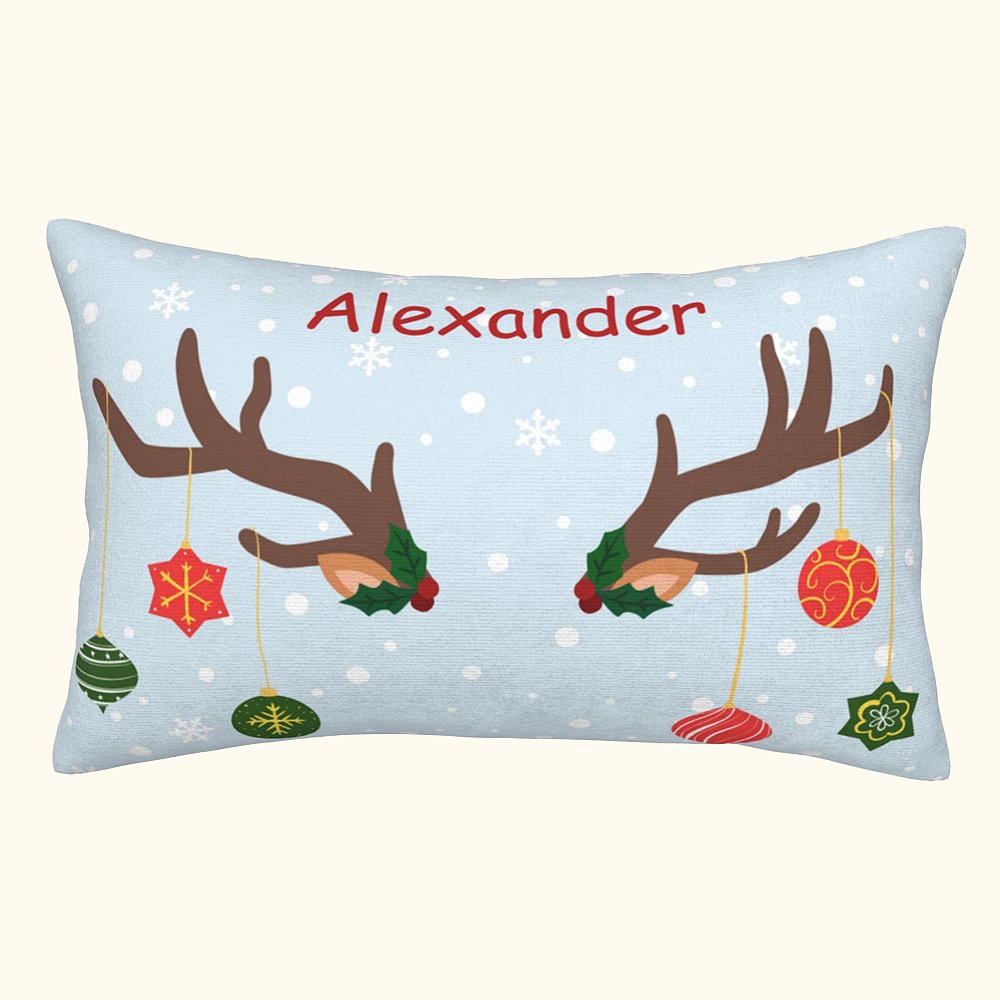 Housse de coussin personnalisée double face avec bonnet de père Noël, bonnet d'elfe et bois de cerf Décoration de maison Cadeau pour enfants Famille A