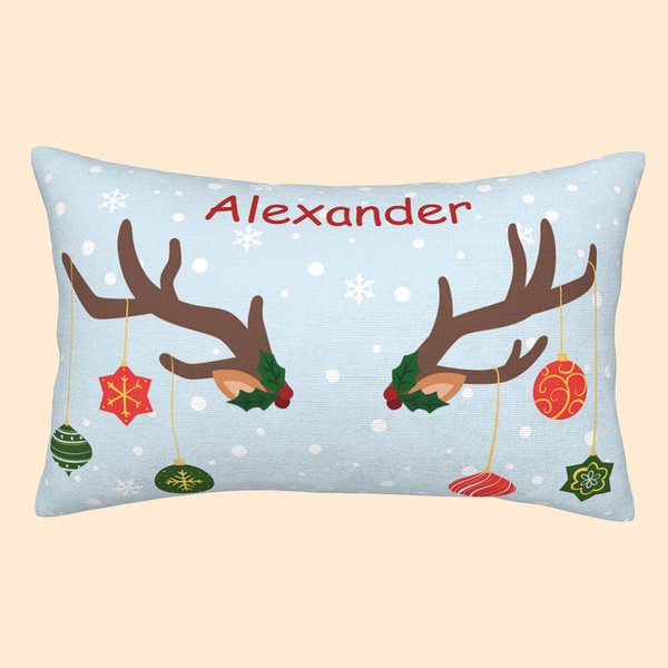 Cojín Personalizado de Doble Cara Funda de Almohada con Gorro de Papá Noel Sombrero de Elfo Cornamenta de Navidad Decoración del Hogar Regalo para Niñ