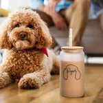 Bouteille en Verre Personnalisée avec Dessin de Contour de Chien Verre avec Couvercle en Bambou et Paille Cadeau Anniversaire pour Maman Papa