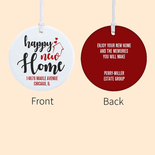Personalized Happy New Home Ceramic Christmas Ornament Double-Sided Christmas Hanging Decoration Housewarming Gift for Friends Family