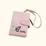 Personalized Tri-Fold Butterfly Birth Flower Leather Wallet with Coin Holder Birthday Christmas Gift for Woman