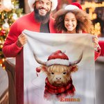 Bebé personalizado Highland vaca con sombrero de Navidad Manta de franela Regalo de cumpleaños de Navidad para Highland Cow Lover