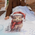 Bebé personalizado Highland vaca con sombrero de Navidad Manta de franela Regalo de cumpleaños de Navidad para Highland Cow Lover