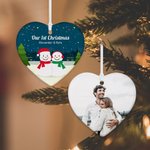 Personalized Photo Ceramic Christmas Heart Snowman Ornament Christmas Tree Decor Wedding Christmas Gift for Couples Newlywed