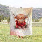 Bebé personalizado Highland vaca con sombrero de Navidad Manta de franela Regalo de cumpleaños de Navidad para Highland Cow Lover