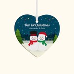 Personalized Photo Ceramic Christmas Heart Snowman Ornament Christmas Tree Decor Wedding Christmas Gift for Couples Newlywed