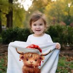 Bebé personalizado Highland vaca con sombrero de Navidad Manta de franela Regalo de cumpleaños de Navidad para Highland Cow Lover