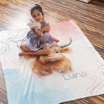 Bebé personalizado Highland vaca con sombrero de Navidad Manta de franela Regalo de cumpleaños de Navidad para Highland Cow Lover