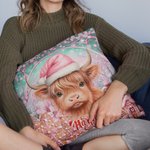 Funda Almohada Floral Vaca Highland Personalizada Decoración del Hogar con Nombre Cumpleaños Regalo de Navidad para Niños Amantes de las Vacas Highlan