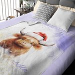 Bebé personalizado Highland vaca con sombrero de Navidad Manta de franela Regalo de cumpleaños de Navidad para Highland Cow Lover