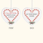 Gepersonaliseerd Love You to the North Pole & Back Hart Ornament Ceramic Candy Cane Christmas Tree Hanging Pendant Kerstcadeau voor Koppel Familie