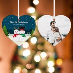 Personalized Photo Ceramic Christmas Heart Snowman Ornament Christmas Tree Decor Wedding Christmas Gift for Couples Newlywed