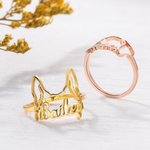 Bague Forme Oreilles de Chien Anneau Personnalisé avec Nom Gravé Cadeau pour Maman Amateur d'Animaux