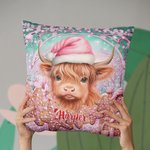Funda Almohada Floral Vaca Highland Personalizada Decoración del Hogar con Nombre Cumpleaños Regalo de Navidad para Niños Amantes de las Vacas Highlan