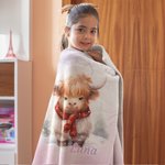 Bebé personalizado Highland vaca con sombrero de Navidad Manta de franela Regalo de cumpleaños de Navidad para Highland Cow Lover