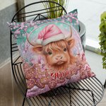 Funda Almohada Floral Vaca Highland Personalizada Decoración del Hogar con Nombre Cumpleaños Regalo de Navidad para Niños Amantes de las Vacas Highlan