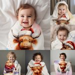 Bebé personalizado Highland vaca con sombrero de Navidad Manta de franela Regalo de cumpleaños de Navidad para Highland Cow Lover