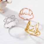 Bague Forme Oreilles de Chien Anneau Personnalisé avec Nom Gravé Cadeau pour Maman Amateur d'Animaux