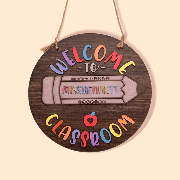 3D Wooden Classroom Welcome Door Sign Pencil Design