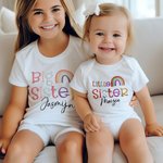 Personalizzato 100% cotone ricamato stampa arcobaleno Unisex T-shirt e Onesie Set con nome abbinato Set regalo di compleanno per la nuova madre bambin