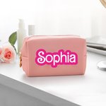 Personalized Retro Dolly Font Makeup Bag Travel Cosmetic Bag with Name Birthday Wedding Bridesmaid Bachelor Party Gift for Her