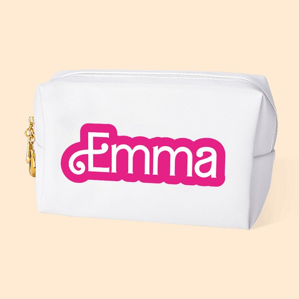 Personalized Retro Dolly Font Makeup Bag Travel Cosmetic Bag with Name Birthday Wedding Bridesmaid Bachelor Party Gift for Her