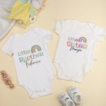 Personalizzato 100% cotone ricamato stampa arcobaleno Unisex T-shirt e Onesie Set con nome abbinato Set regalo di compleanno per la nuova madre bambin