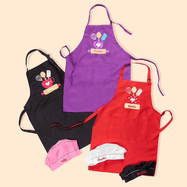 Embroidered Kids Apron Chef Hat Set with Name