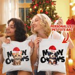 Henkilökohtainen Meowy joulu Kangaskassi käsilaukku koira kissa joulupukin hattu ostoskassi nimi teksti joulu syntymäpäivä lahja ystävä perhe lemmikkieläinten rakastaja