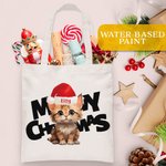 Henkilökohtainen Meowy joulu Kangaskassi käsilaukku koira kissa joulupukin hattu ostoskassi nimi teksti joulu syntymäpäivä lahja ystävä perhe lemmikkieläinten rakastaja