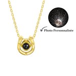 Collier Personnalisé avec Photo de Projection et Je t'aime en 100 Langues Pendentif Forme Fer à Cheval Cadeau Anniversaire pour Femme