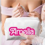 Personalized Retro Dolly Font Makeup Bag Travel Cosmetic Bag with Name Birthday Wedding Bridesmaid Bachelor Party Gift for Her